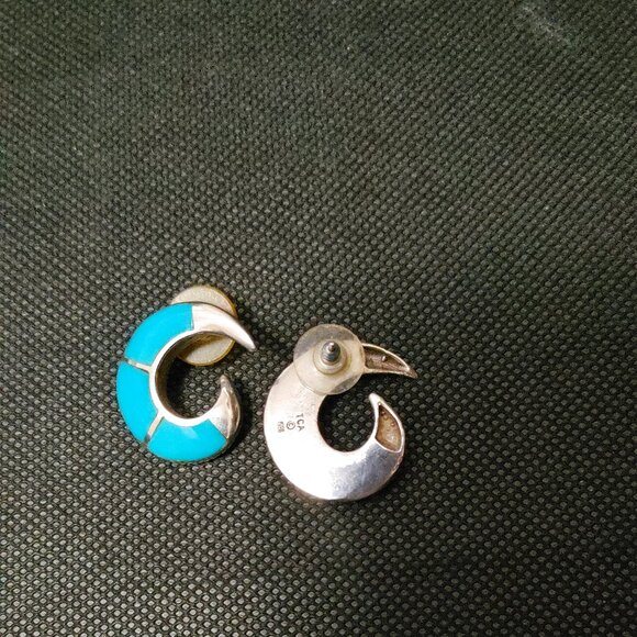 Vintage TCA sterling silver and turquoise earrings - Picture 3 of 4